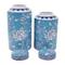 Blue Ceramic Decorative Jar Set with White Floral Patterns
